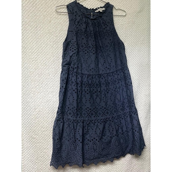 LOFT Dress Womens Dark Gray Blue Sleeveless Tiered Eyelet Loose Fit Chic Medium - Picture 3 of 10